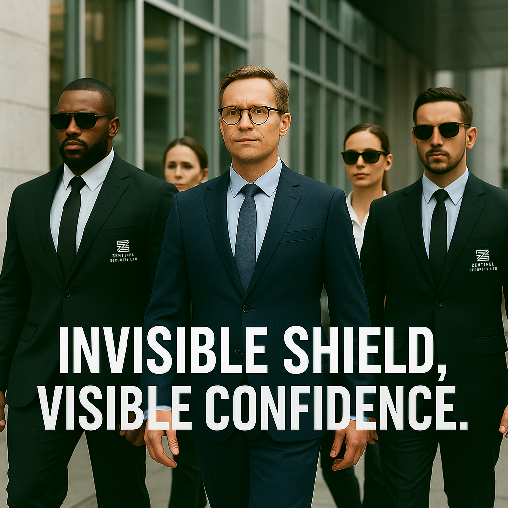 Close protection officer escorting client